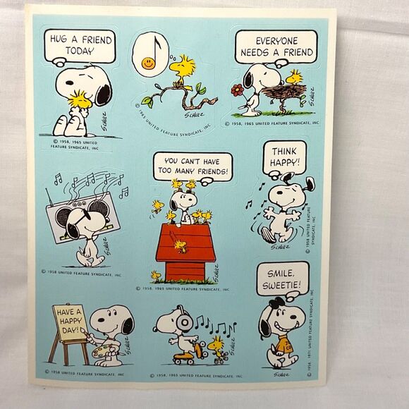 Vintage Stickers Hallmark Sticker Sheet Snoopy Music 80s Peanuts - Picture 1 of 3